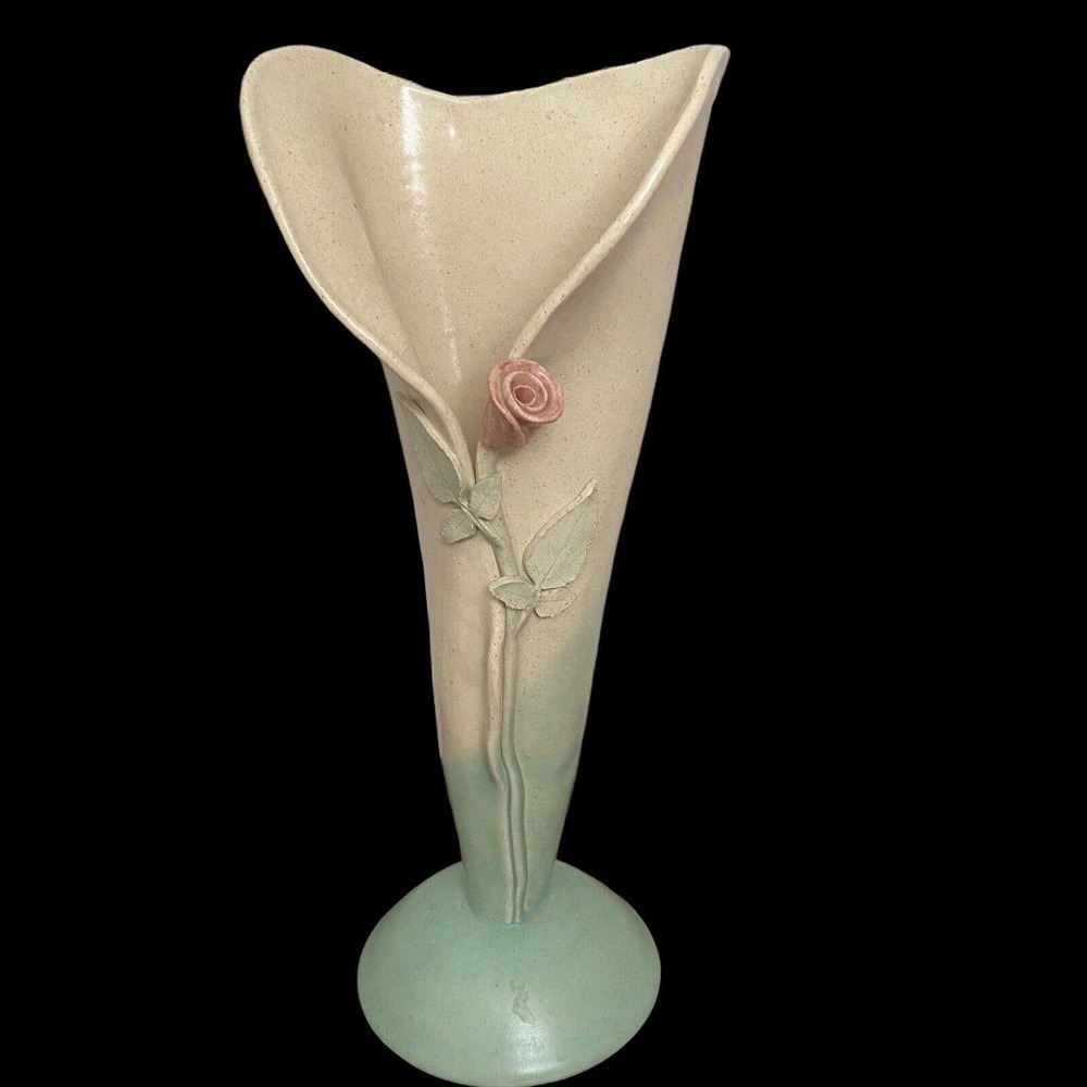Vintage Palm Pottery, Collison Signed Pastel Calla Lily Vase 15” Tall EUC